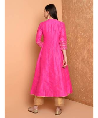 Set of Full Anarkali Silk Kurta with Brocade Pant. 5