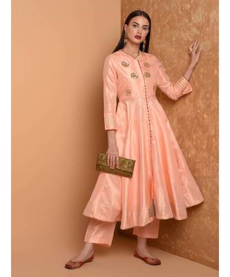 Set of Full Anarkali Silk Kurta with Brocade Pant. 1