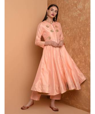 Set of Full Anarkali Silk Kurta with Brocade Pant. 2