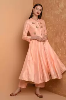 Set of Full Anarkali Silk Kurta with Brocade Pant.