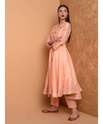 Set of Full Anarkali Silk Kurta with Brocade Pant. 3