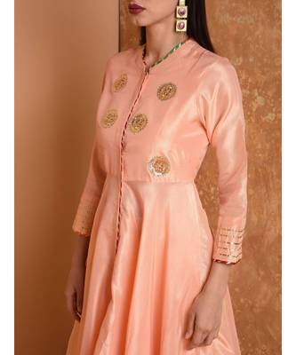 Set of Full Anarkali Silk Kurta with Brocade Pant. 5