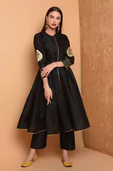 Set of Full Anarkali Silk Kurta with Brocade Pant.