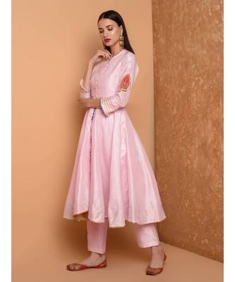 Set of Full Anarkali Silk Kurta with Brocade Pant. 3