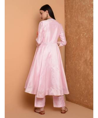 Set of Full Anarkali Silk Kurta with Brocade Pant. 4