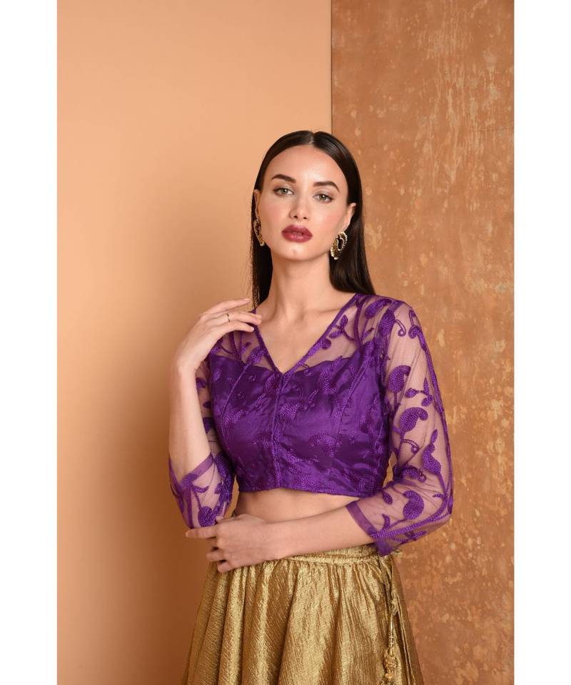 Purple Net Embroidered Blouse