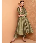 Set of Full Anarkali Silk Kurta with Brocade Pant.