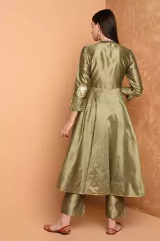 Set of Full Anarkali Silk Kurta with Brocade Pant.