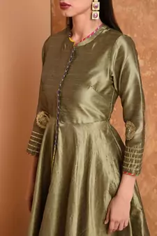 Set of Full Anarkali Silk Kurta with Brocade Pant.