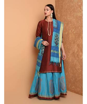 Set of Silk Kurta with Chanderi Skirt and dupatta 1