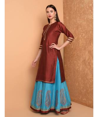 Set of Silk Kurta with Chanderi Skirt and dupatta 2