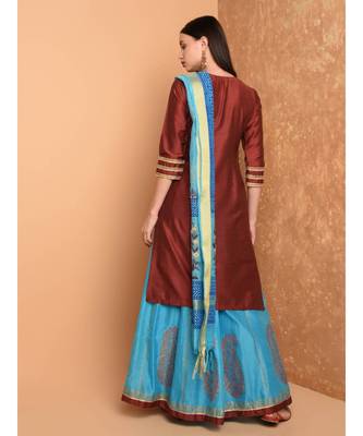 Set of Silk Kurta with Chanderi Skirt and dupatta 3