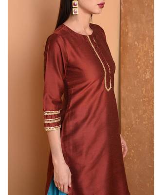 Set of Silk Kurta with Chanderi Skirt and dupatta 4