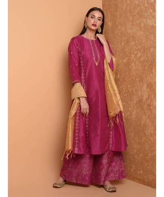 Set of Silk Kurta with Chanderi Palazzo and dupatta 1