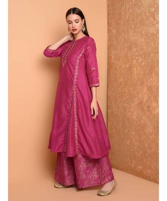 Set of Silk Kurta with Chanderi Palazzo and dupatta 2
