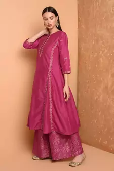 Set of Silk Kurta with Chanderi Palazzo and dupatta
