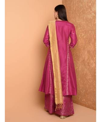 Set of Silk Kurta with Chanderi Palazzo and dupatta 3