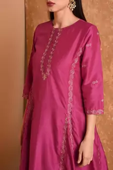 Set of Silk Kurta with Chanderi Palazzo and dupatta