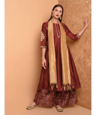 Set of Silk Kurta with Chanderi Palazzo and dupatta 1