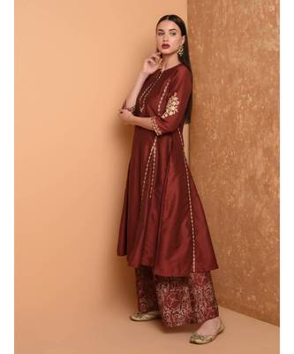 Set of Silk Kurta with Chanderi Palazzo and dupatta 2