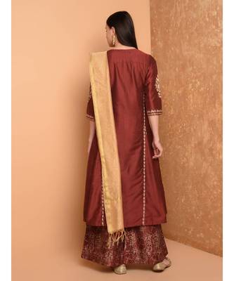 Set of Silk Kurta with Chanderi Palazzo and dupatta 3