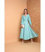 Turquoise Silk Embroidered Suit Set