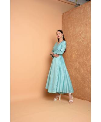 Turquoise Silk Embroidered Suit Set 2