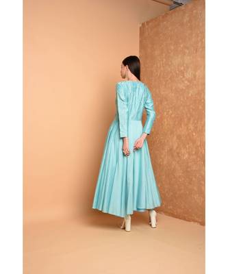 Turquoise Silk Embroidered Suit Set 3
