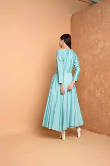 Turquoise Silk Embroidered Suit Set