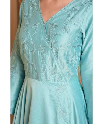 Turquoise Silk Embroidered Suit Set 4