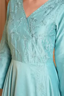 Turquoise Silk Embroidered Suit Set