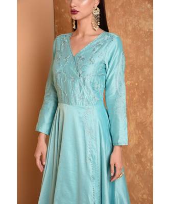 Turquoise Silk Embroidered Suit Set 5