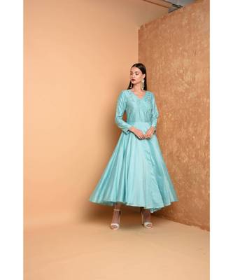 Turquoise Silk Embroidered Suit Set 6