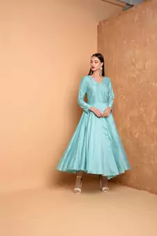 Turquoise Silk Embroidered Suit Set