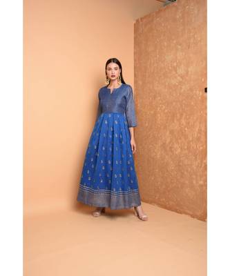 Blue Chanderi Hand Painted Suit Set 1