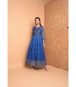 Blue Chanderi Hand Painted Suit Set