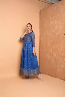 Blue Chanderi Hand Painted Suit Set