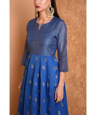Blue Chanderi Hand Painted Suit Set 4