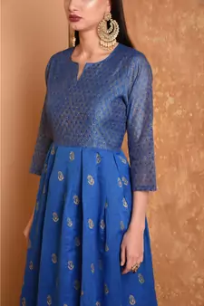 Blue Chanderi Hand Painted Suit Set