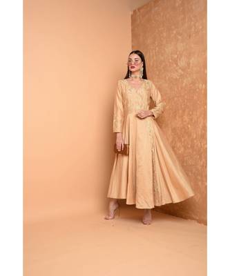 Beige Silk Embroidered Suit Set 1