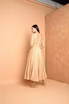 Beige Silk Embroidered Suit Set