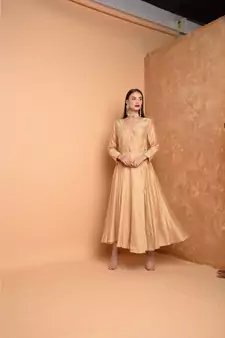 Beige Silk Embroidered Suit Set