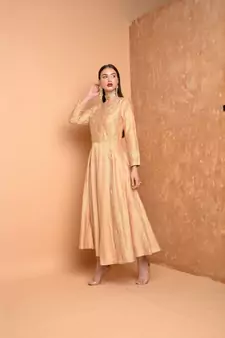 Beige Silk Embroidered Suit Set