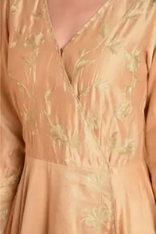 Beige Silk Embroidered Suit Set