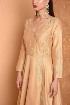Beige Silk Embroidered Suit Set