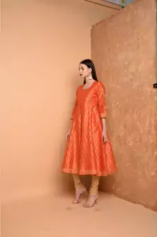 Orange Silk Hand Painted Suit Set