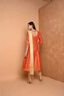 Orange Silk Hand Painted Suit Set