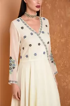 White Silk Embroidered Suit Set