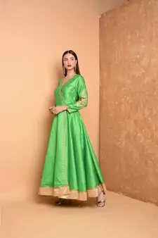 Green Silk Embroidered Suit Set