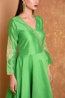 Green Silk Embroidered Suit Set